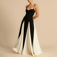 Sling Contrast Color Women's Dress V Neck Elegant Party Dress 4